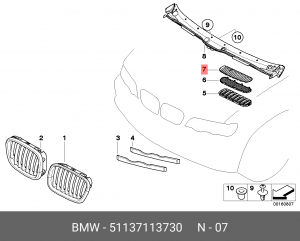 Решетка воздухозаборника капота 51 13 7 113 730 BMW