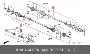 Вал привода колеса в сборе с ШРУСами 44010S30951 HONDA