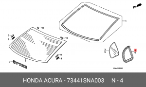Уплотнитель стекла бокового 73441SNA003 HONDA