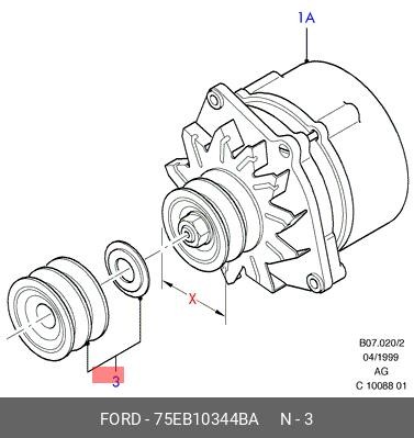 Ременный шкив, генератор 75EB-10344-BA FORD