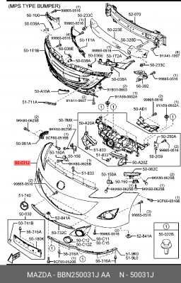Бампер передний BBN250031J AA MAZDA