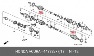 Комплект пылника, приводной вал 44333-SK7-J13 HONDA