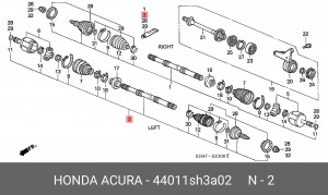 Вал привода колеса в сборе с ШРУСами 44011-SH3-A02 HONDA