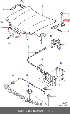 Петля - шарнир открывания капота 93BB-16801-AH FORD
