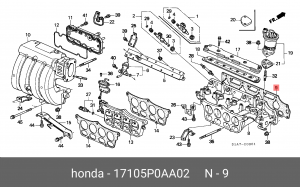Прокладка, впускной коллектор 17105-P0A-A02 HONDA