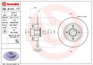 Тормозной диск 08.A141.17 BREMBO