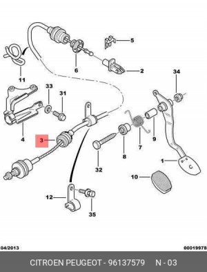Трос, управление сцеплением 96137579 CITROEN PEUGEOT