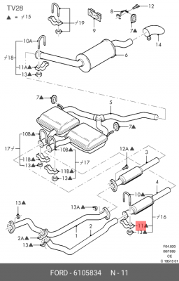 Клемма, ситема выпуска 6 105 834 FORD
