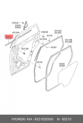 Уплотнитель стекла двери 832102E000 HYUNDAI KIA
