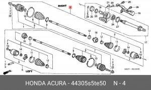 Вал привода колеса в сборе с ШРУСами 44305S5TE50 HONDA