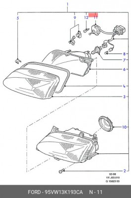 Регулировочный элемент, регулировка угла наклона фар 95VW13K193CA FORD