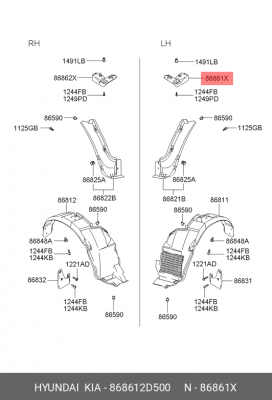 Брызговик 868612D500 HYUNDAI KIA