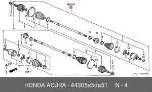 Вал привода колеса в сборе с ШРУСами 44305S5DA51 HONDA