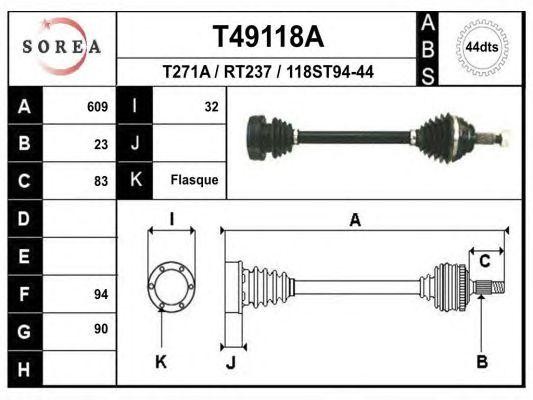 Вал привода колеса в сборе с ШРУСами T49118A EAI