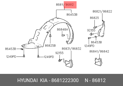 Обшивка, колесная ниша 8681222300 HYUNDAI KIA