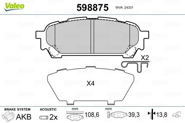 Комплект тормозных колодок, диско 598875 VALEO PHC
