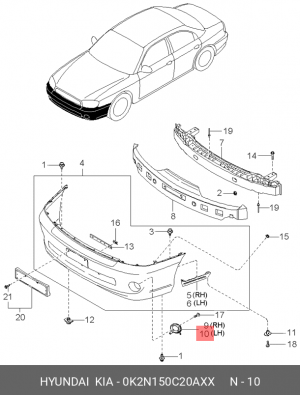Заглушка противотуманной фары 0K2N150C20AXX HYUNDAI KIA