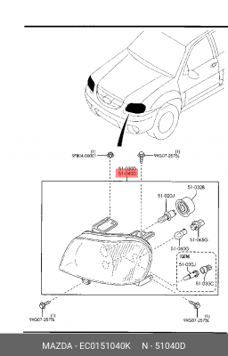 Фара головного света EC01-51-040K MAZDA