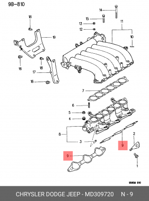 Прокладка, впускной коллектор MD30 9720 CHRYSLER