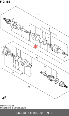 Комплект пылника, приводной вал 44118-67D01 SUZUKI