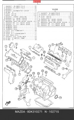 Комплект прокладок, двигатель 8DK310271 MAZDA