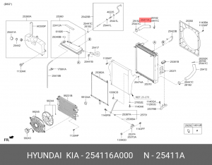 Патрубок системы охлаждения ДВС 254116A000 HYUNDAI KIA