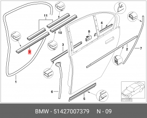 Уплотнитель двери 51 42 7 007 379 BMW