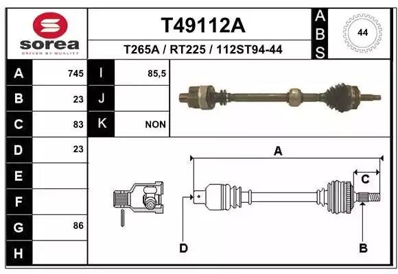 Вал привода колеса в сборе с ШРУСами T49112A EAI