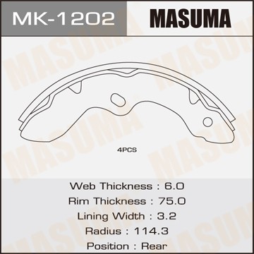 Колодки тормозные барабанные MK1202 MASUMA