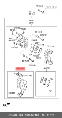 Колодки тормозные дисковые 581014FA00 MOBIS