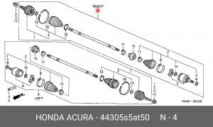 Вал привода колеса в сборе с ШРУСами 44305S5AT50 HONDA