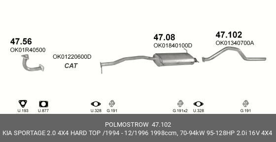 Труба системы выпуска ОГ 47.102 POLMOSTROW