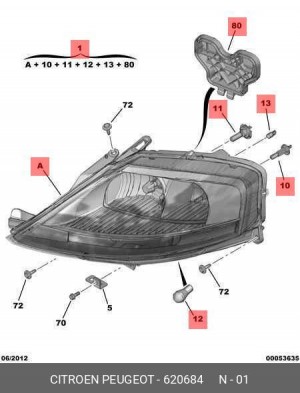Основная фара 6206 84 CITROEN PEUGEOT