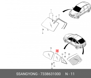 Стекло двери 7338631000 SSANG YONG