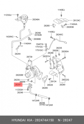 Прокладка турбокомпрессора 282474A150 HYUNDAI KIA