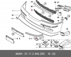Решетка бампера 51 11 2 496 285 BMW