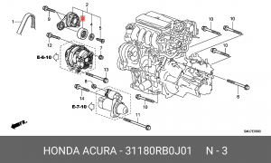 Натяжитель ремня приводного в сборе 31180RB0J01 HONDA
