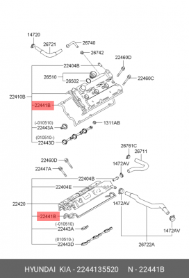 Прокладка, крышка головки цилиндра 2244135520 HYUNDAI KIA