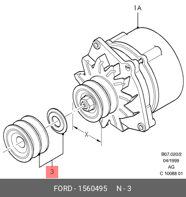 Ременный шкив, генератор 1560495 FORD