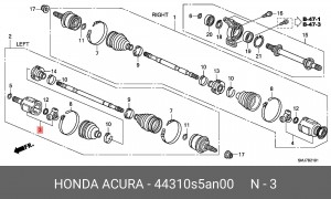 Шарнирный комплект, приводной вал 44310S5AN00 HONDA