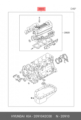 Комплект прокладок, двигатель 2091042C00 HYUNDAI KIA