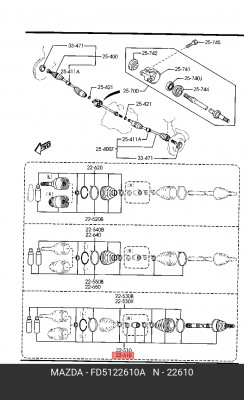 Вал привода колеса в сборе с ШРУСами FD5122610A MAZDA