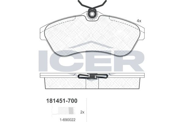 Комплект тормозных колодок, диско 181451700 ICER