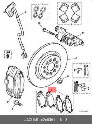 Комплект тормозных колодок, диско C2C8361 JAGUAR