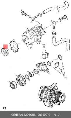 Ременный шкив, генератор 90350077 GENERAL MOTORS