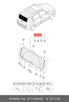 Стекло заднее 871102K000 HYUNDAI KIA