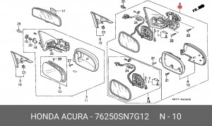 Наружное зеркало 76250SN7G12 HONDA