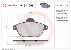 Комплект тормозных колодок, диско P61055 BREMBO