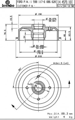 Тормозной барабан 14.4979.10 BREMBO