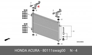 Кронштейн крепления радиатора кондиционера 80111SWAG00 HONDA